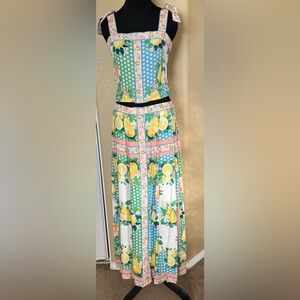 NWT Rose & Olive Resort Lemon Print Skirt & Matching Tie Shoulder Tank Top